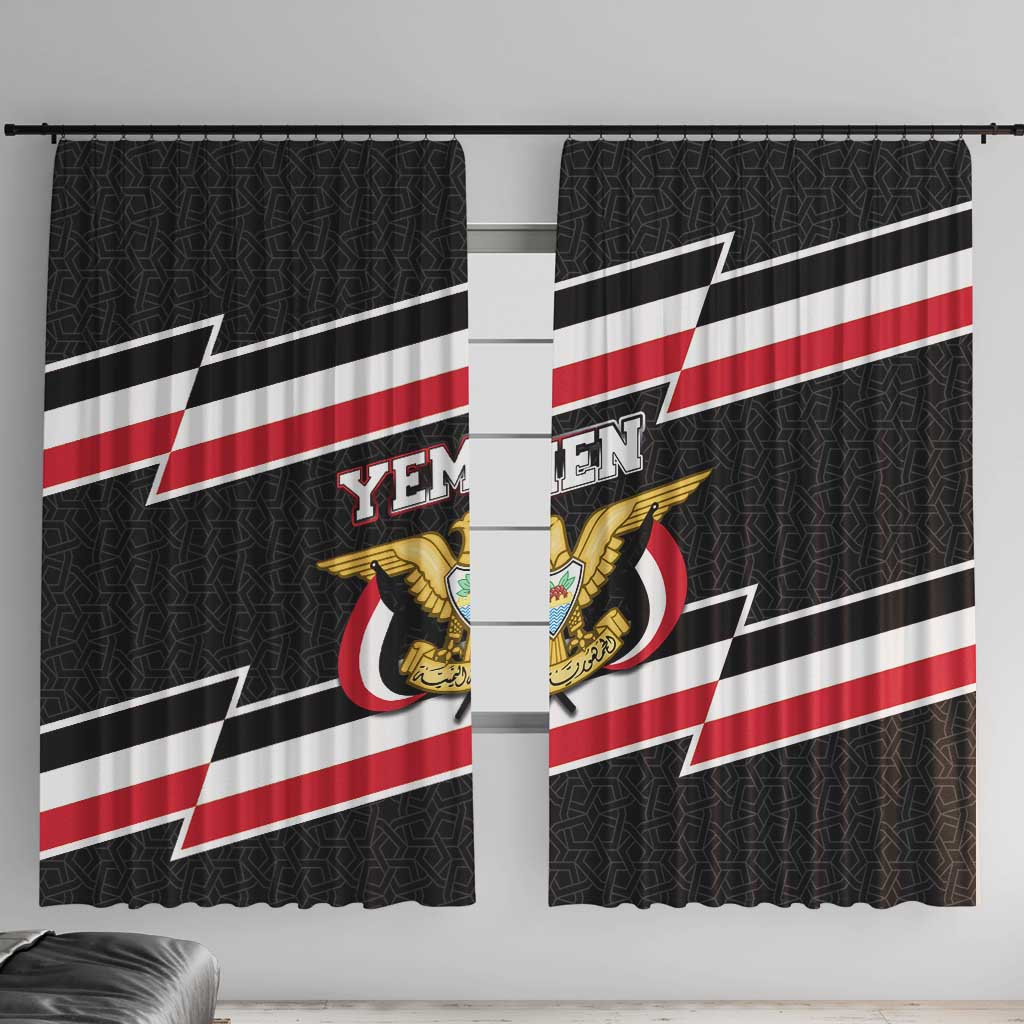 Yemen Window Curtain with National Eagle Emblem and Flag Stripe Design
