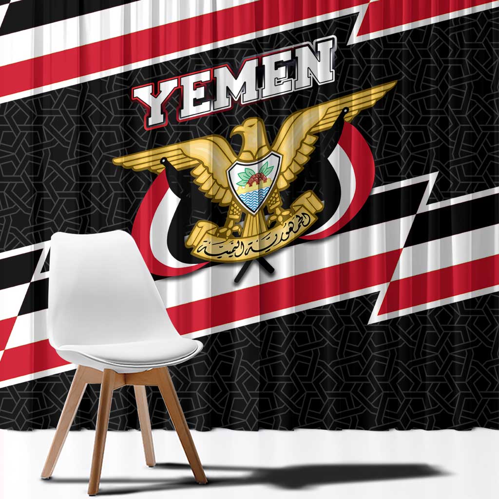 Yemen Window Curtain with National Eagle Emblem and Flag Stripe Design