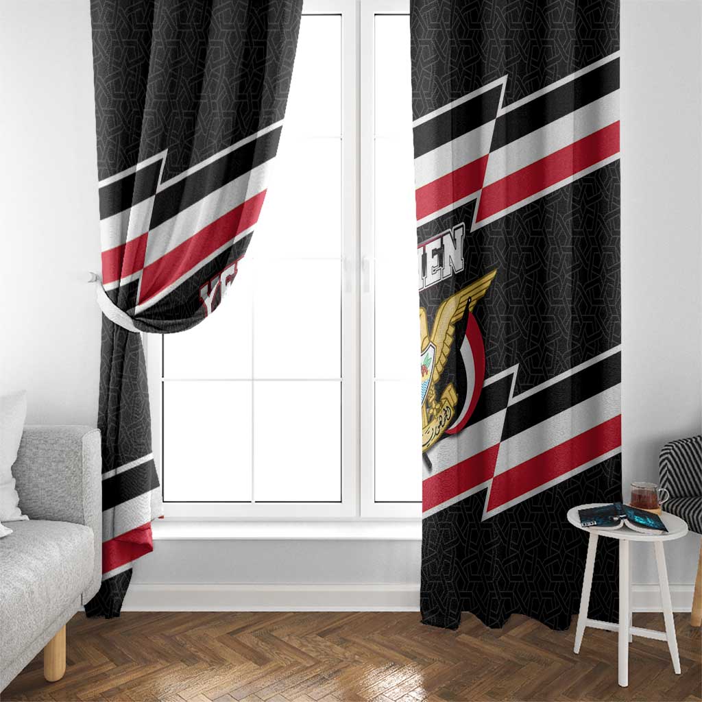 Yemen Window Curtain with National Eagle Emblem and Flag Stripe Design