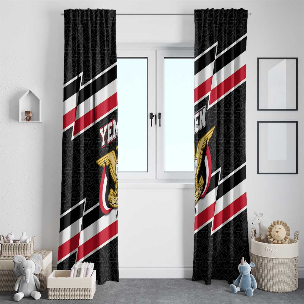 Yemen Window Curtain with National Eagle Emblem and Flag Stripe Design