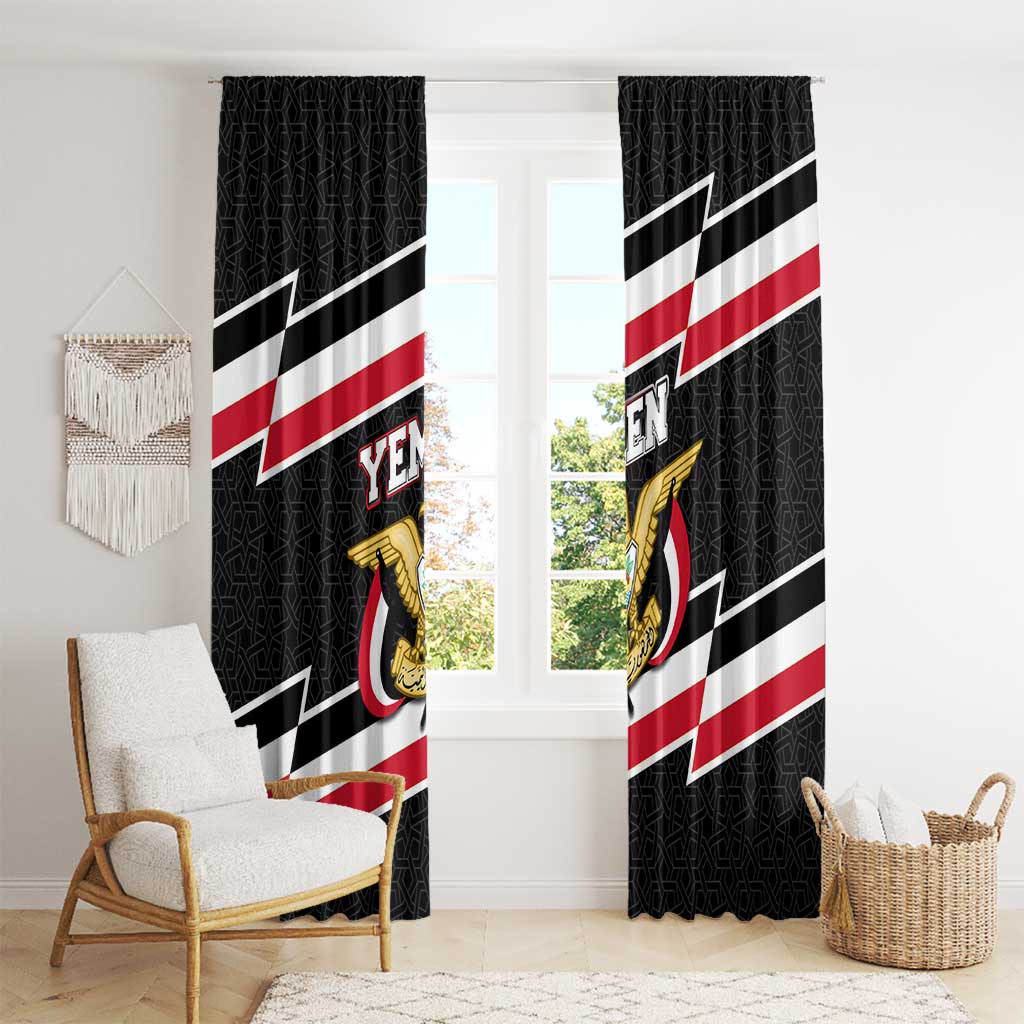 Yemen Window Curtain with National Eagle Emblem and Flag Stripe Design