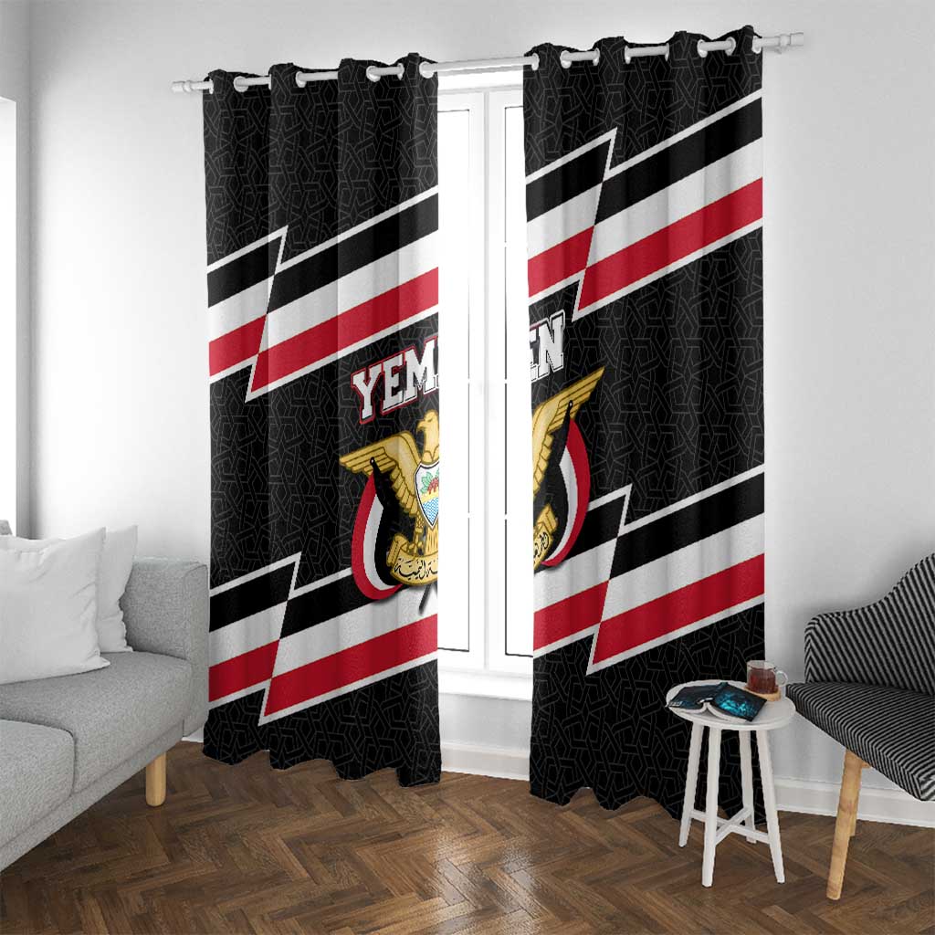 Yemen Window Curtain with National Eagle Emblem and Flag Stripe Design