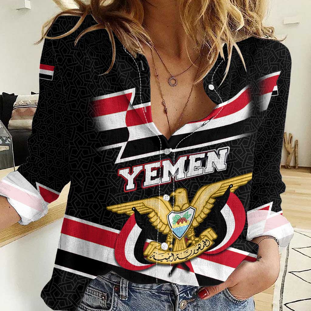 Yemen Women Casual Shirt with National Eagle Emblem and Flag Stripe Design