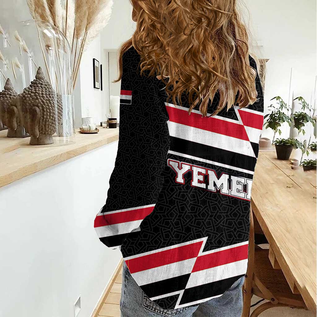 Yemen Women Casual Shirt with National Eagle Emblem and Flag Stripe Design