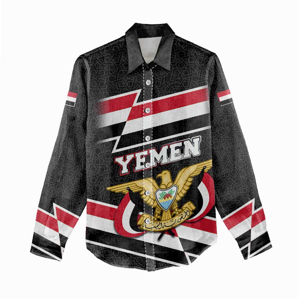 Yemen Women Casual Shirt with National Eagle Emblem and Flag Stripe Design
