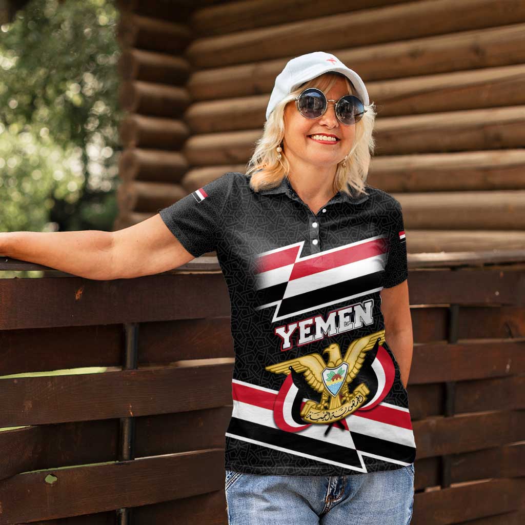 Yemen Women Polo Shirt with National Eagle Emblem and Flag Stripe Design