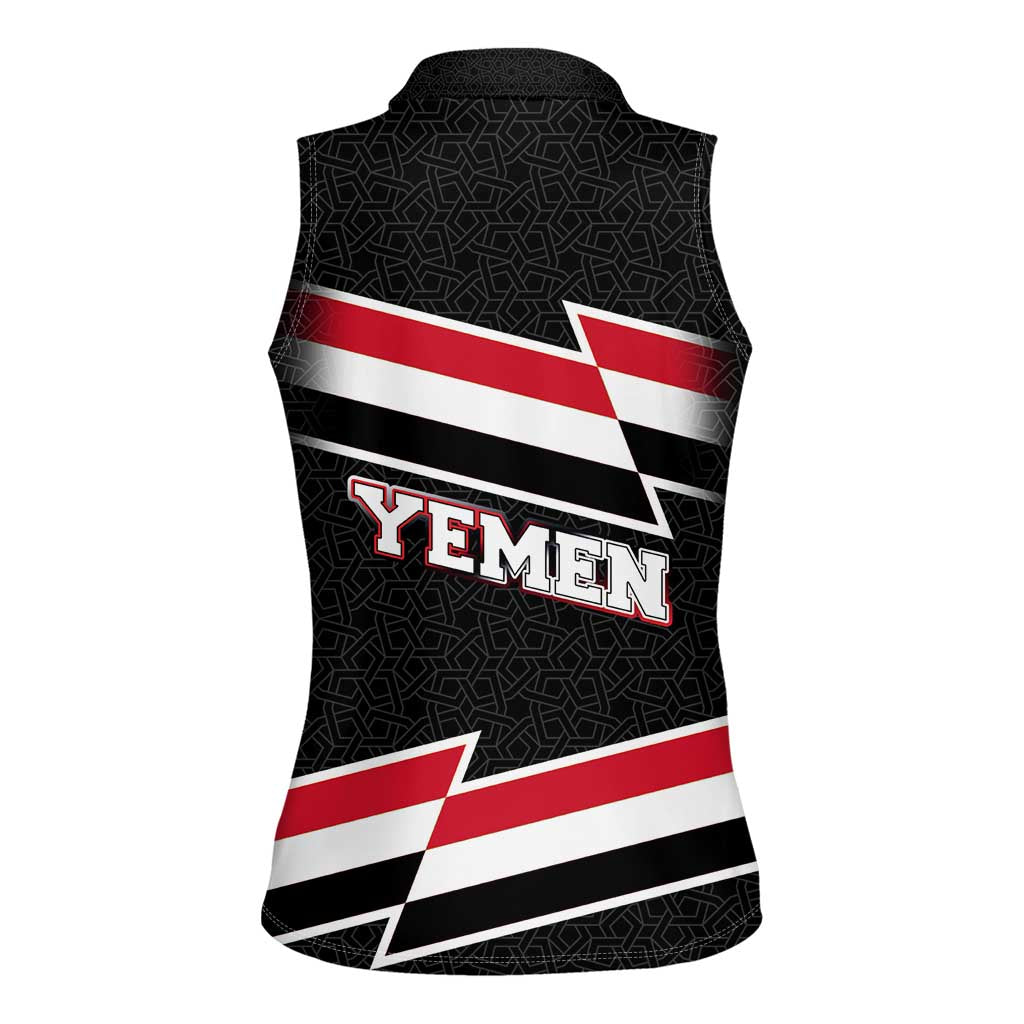 Yemen Women Sleeveless Polo Shirt with National Eagle Emblem and Flag Stripe Design