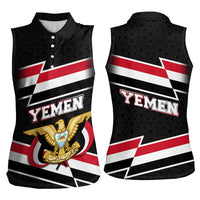 Yemen Women Sleeveless Polo Shirt with National Eagle Emblem and Flag Stripe Design