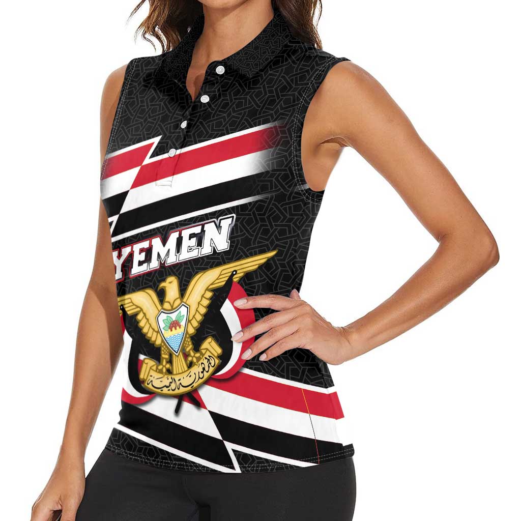 Yemen Women Sleeveless Polo Shirt with National Eagle Emblem and Flag Stripe Design