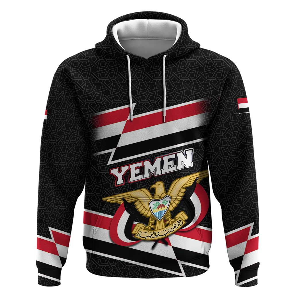 Yemen Zip Hoodie with National Eagle Emblem and Flag Stripe Design
