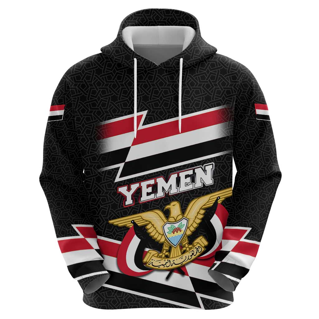 Yemen Zip Hoodie with National Eagle Emblem and Flag Stripe Design
