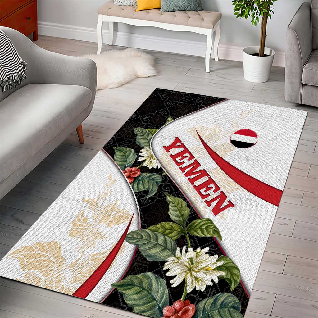 Yemen Area Rug with Mocha Coffee Plant Design and National Flag Accents