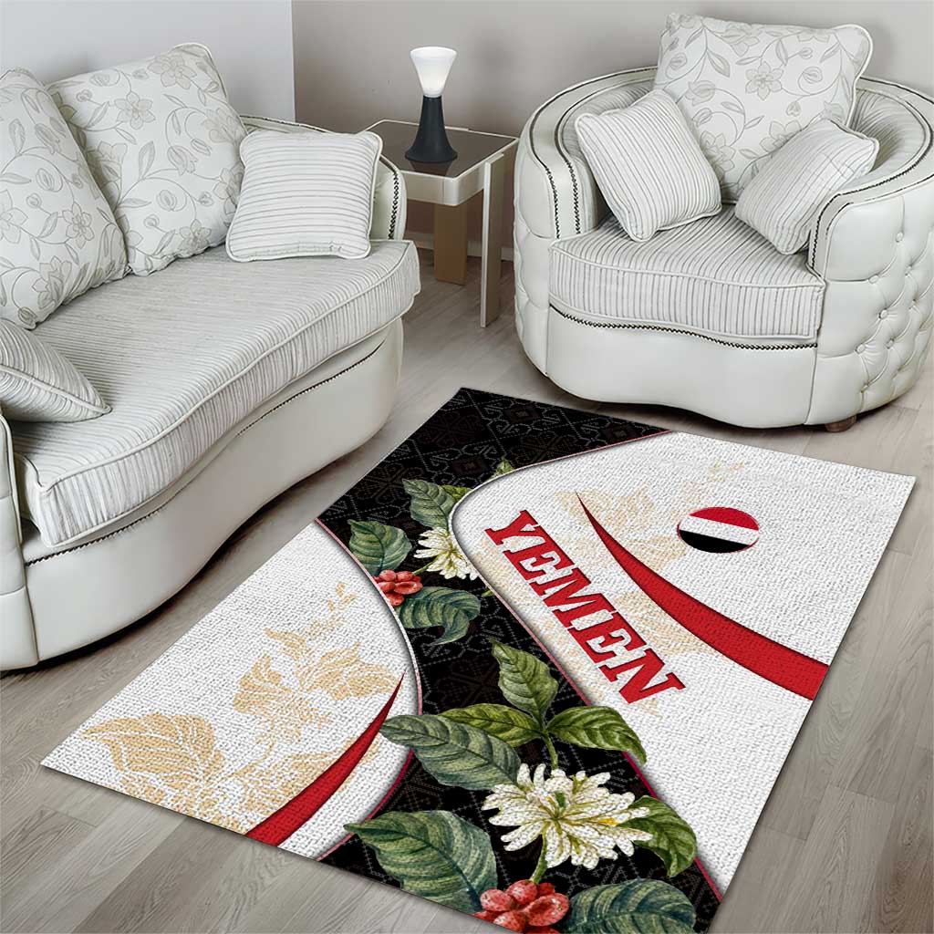 Yemen Area Rug with Mocha Coffee Plant Design and National Flag Accents