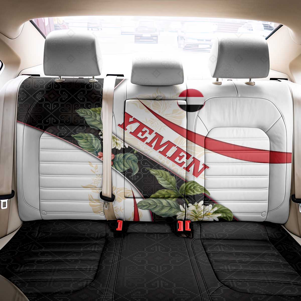 Yemen Back Car Seat Cover with Mocha Coffee Plant Design and National Flag Accents