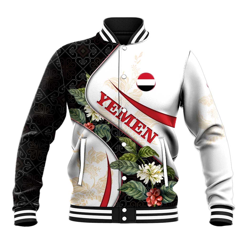 Yemen Baseball Jacket with Mocha Coffee Plant Design and National Flag Accents