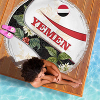 Yemen Beach Blanket with Mocha Coffee Plant Design and National Flag Accents