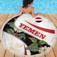 Yemen Beach Blanket with Mocha Coffee Plant Design and National Flag Accents