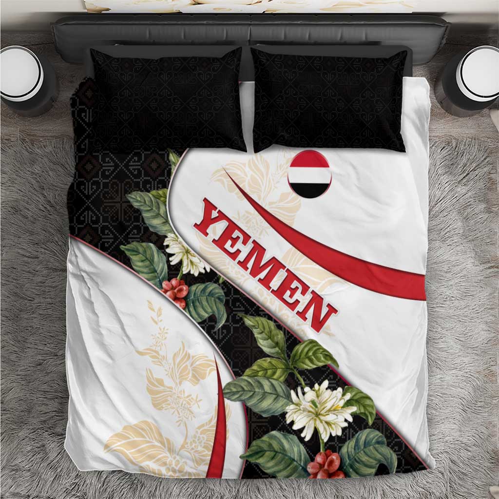 Yemen Bedding Set with Mocha Coffee Plant Design and National Flag Accents