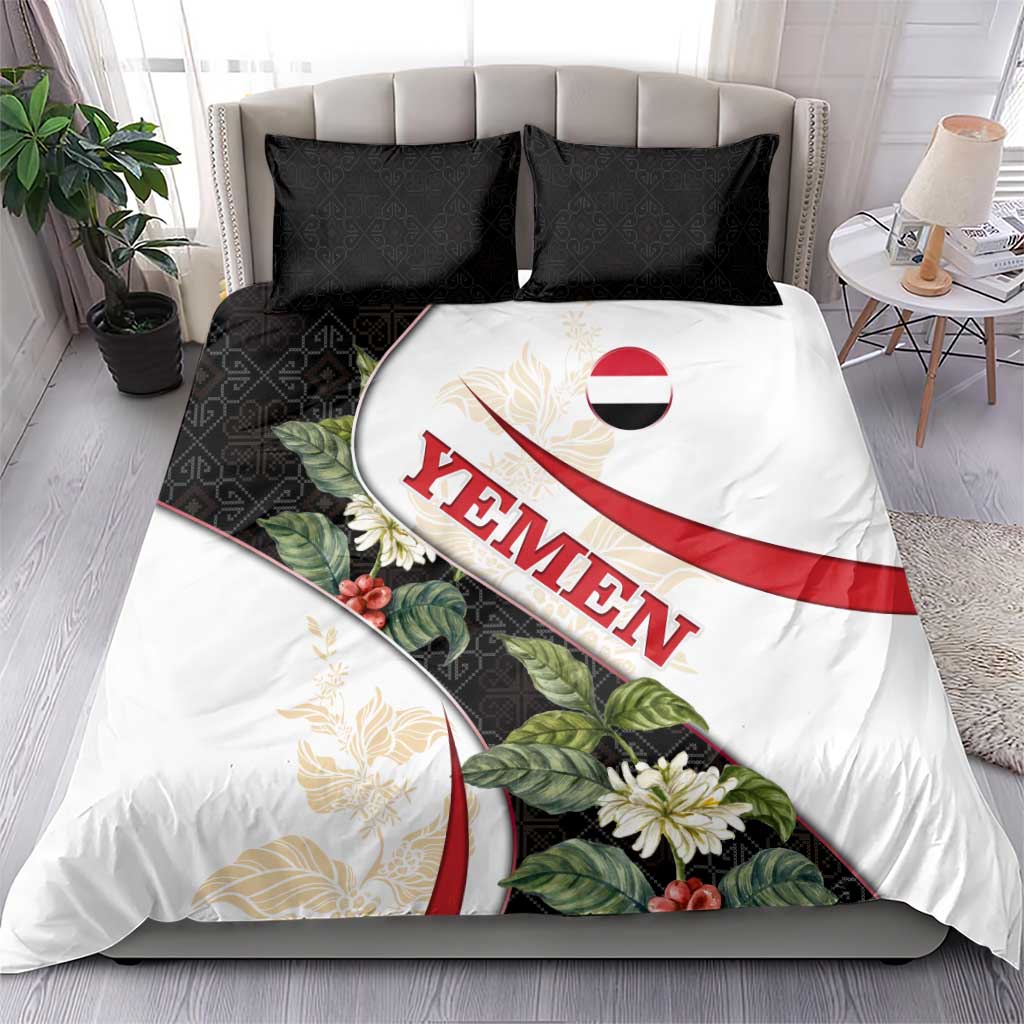 Yemen Bedding Set with Mocha Coffee Plant Design and National Flag Accents