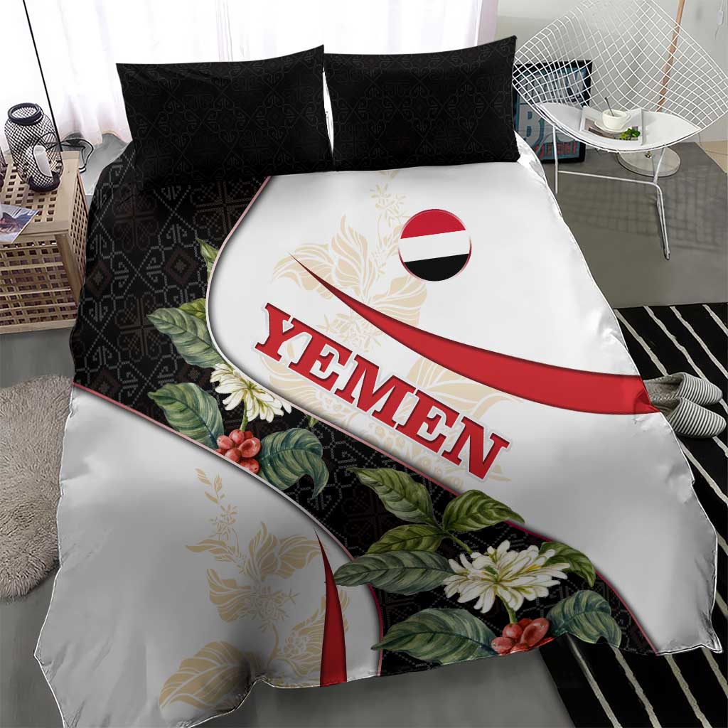 Yemen Bedding Set with Mocha Coffee Plant Design and National Flag Accents