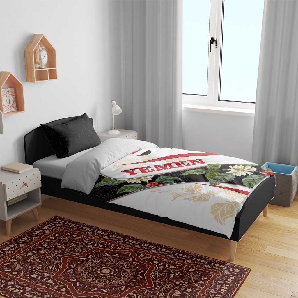 Yemen Bedding Set with Mocha Coffee Plant Design and National Flag Accents