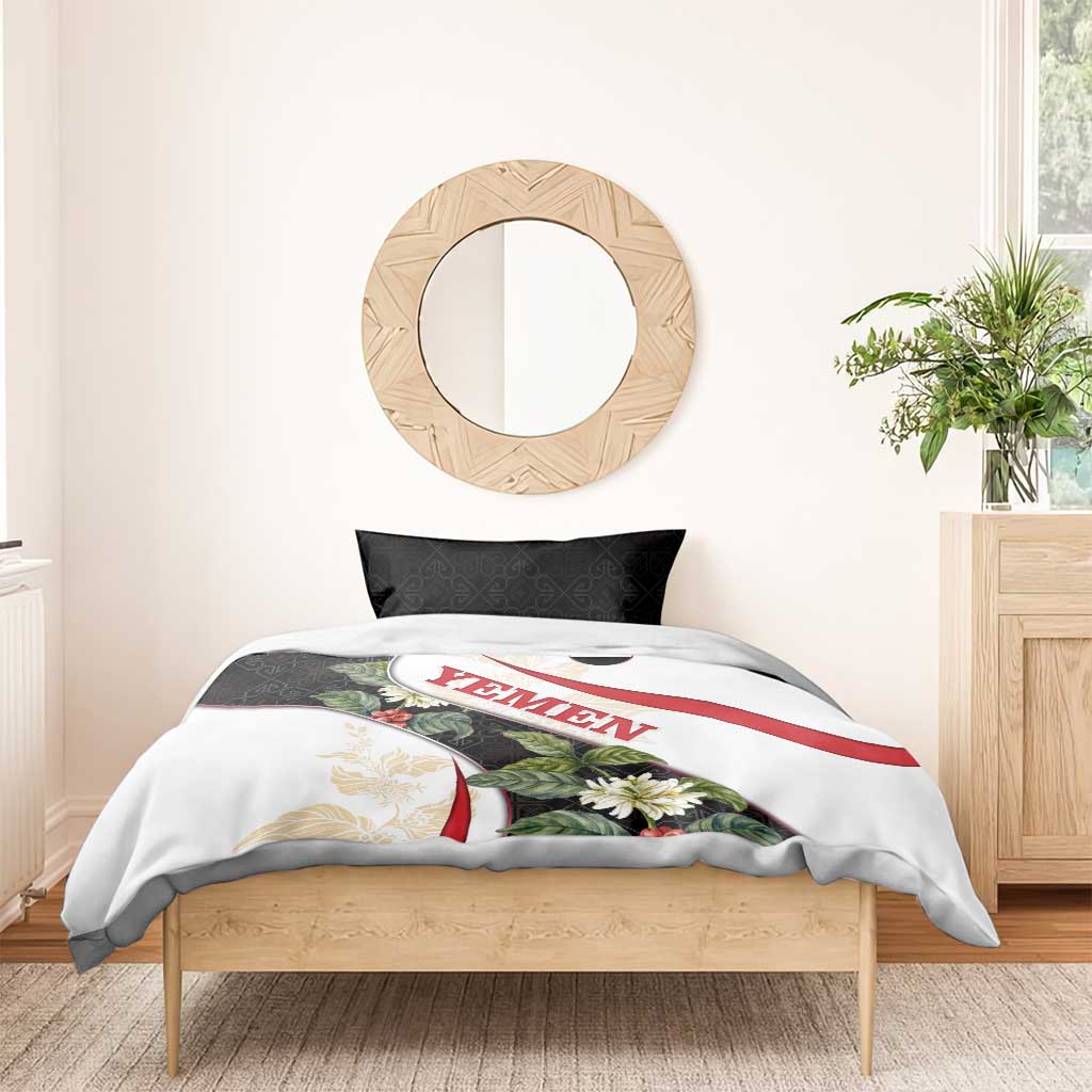 Yemen Bedding Set with Mocha Coffee Plant Design and National Flag Accents