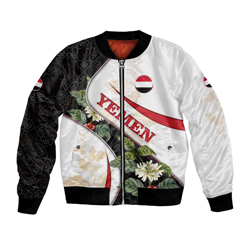 Yemen Bomber Jacket with Mocha Coffee Plant Design and National Flag Accents