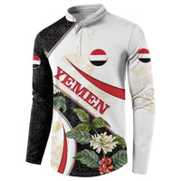 Yemen Button Sweatshirt with Mocha Coffee Plant Design and National Flag Accents