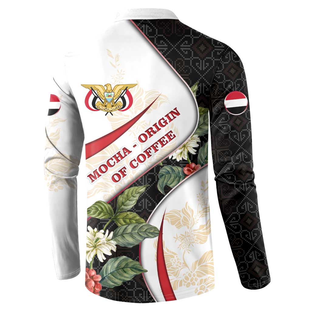 Yemen Button Sweatshirt with Mocha Coffee Plant Design and National Flag Accents