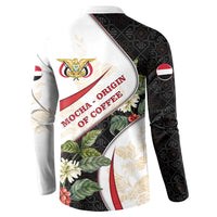 Yemen Button Sweatshirt with Mocha Coffee Plant Design and National Flag Accents