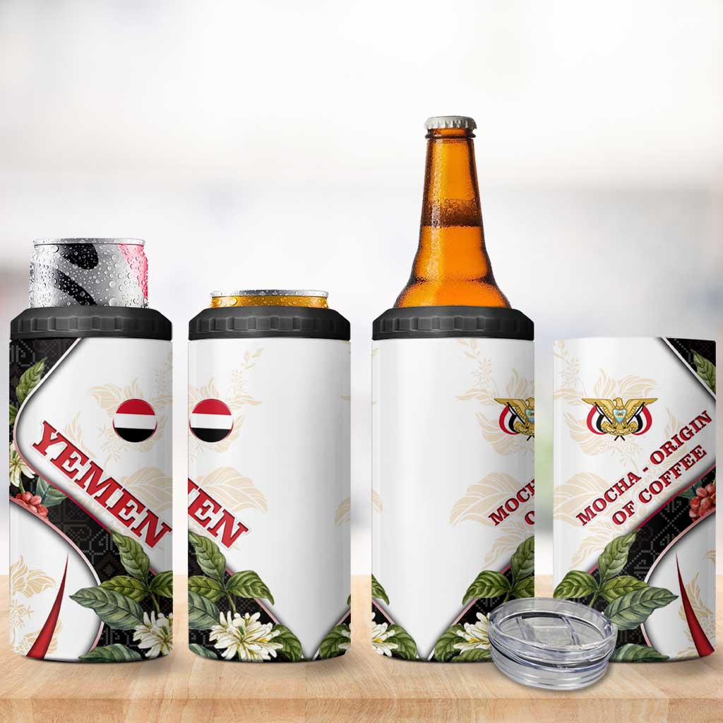 Yemen 4 in 1 Can Cooler Tumbler with Mocha Coffee Plant Design and National Flag Accents