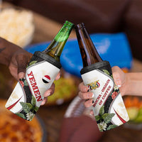 Yemen 4 in 1 Can Cooler Tumbler with Mocha Coffee Plant Design and National Flag Accents