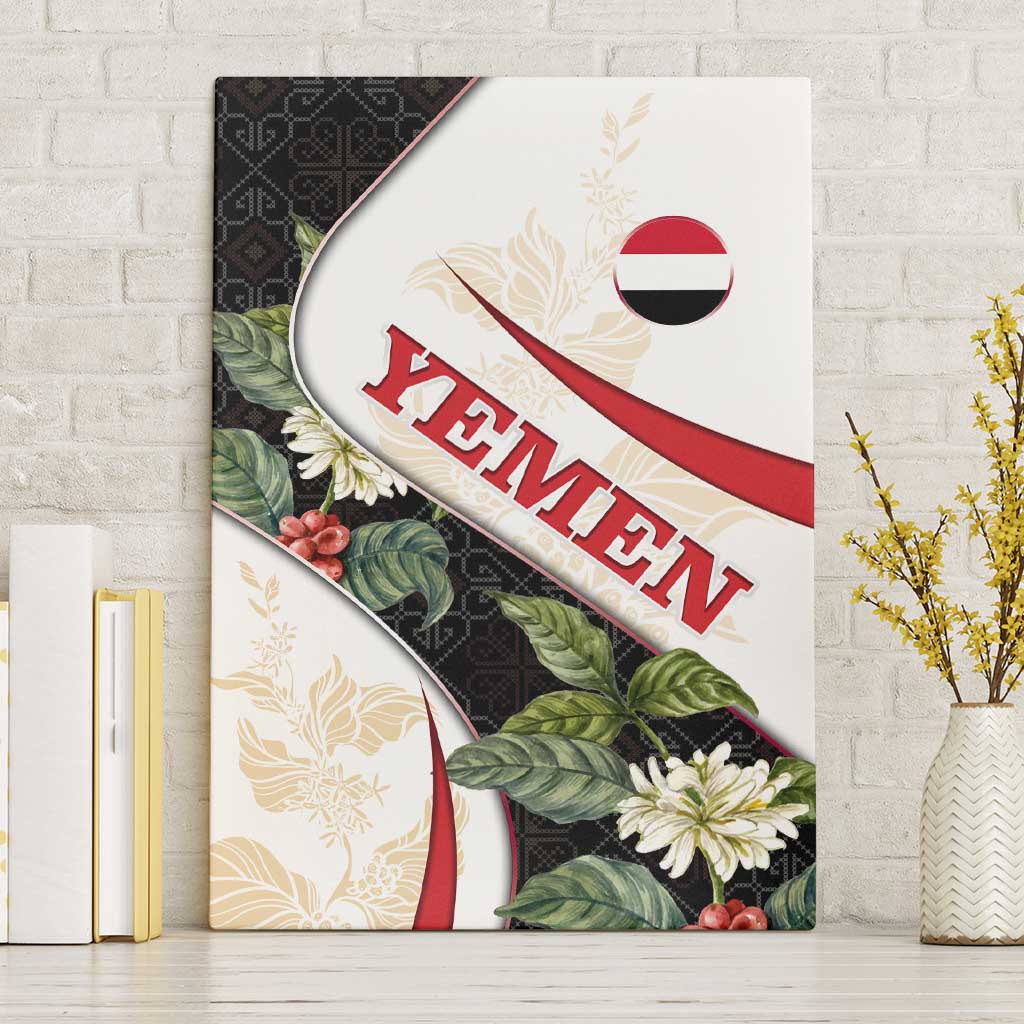 Yemen Canvas Wall Art with Mocha Coffee Plant Design and National Flag Accents