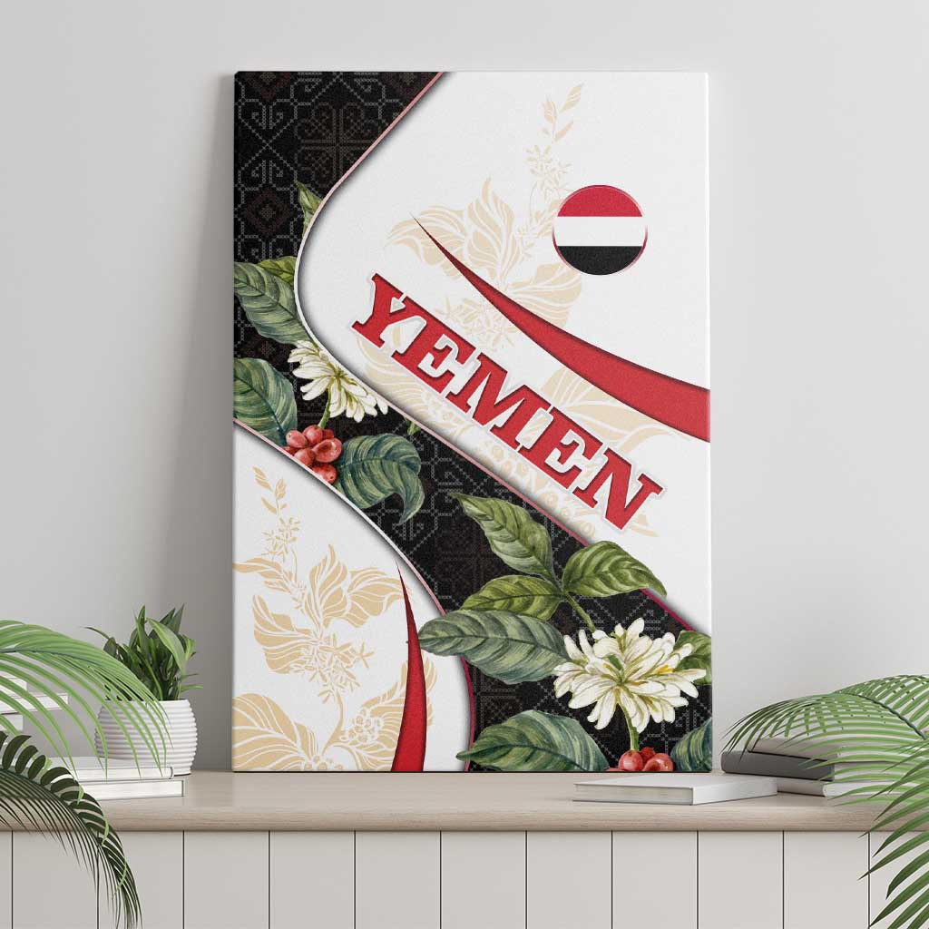 Yemen Canvas Wall Art with Mocha Coffee Plant Design and National Flag Accents