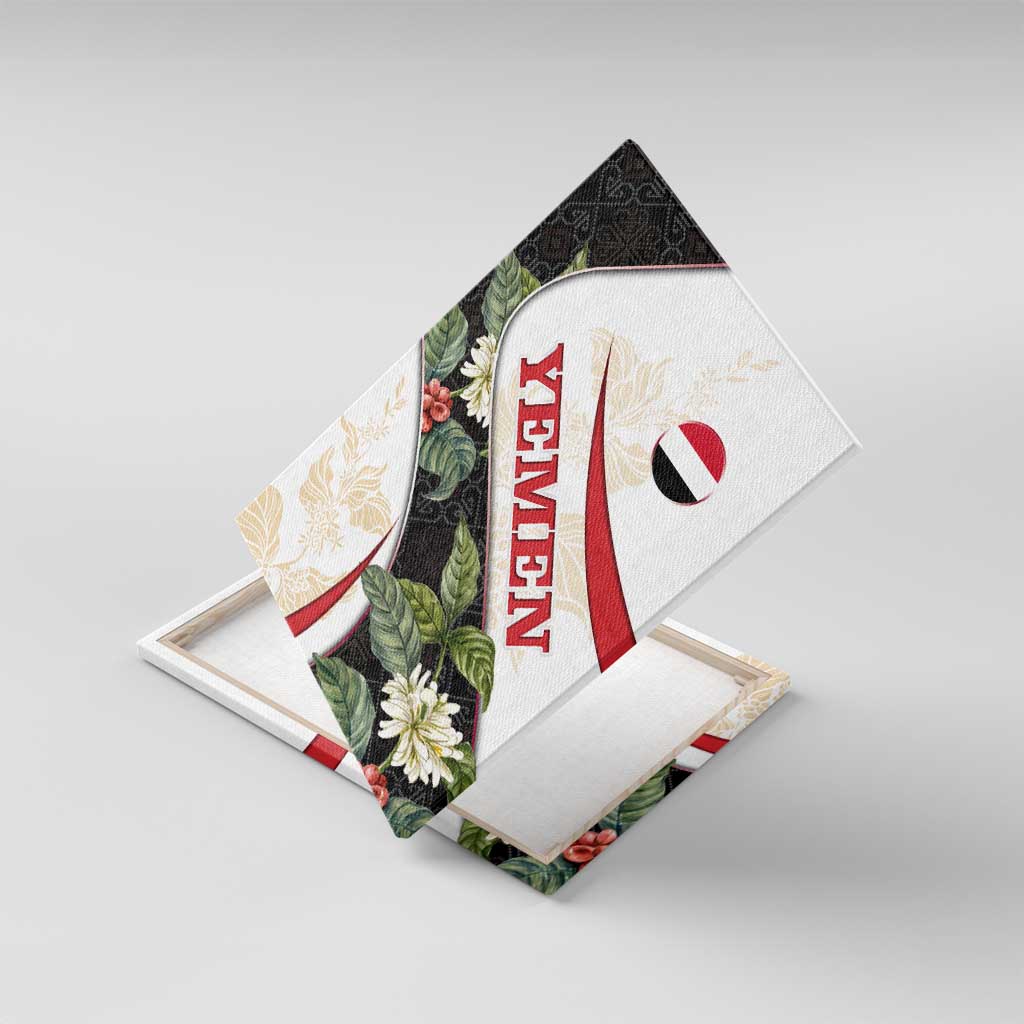Yemen Canvas Wall Art with Mocha Coffee Plant Design and National Flag Accents