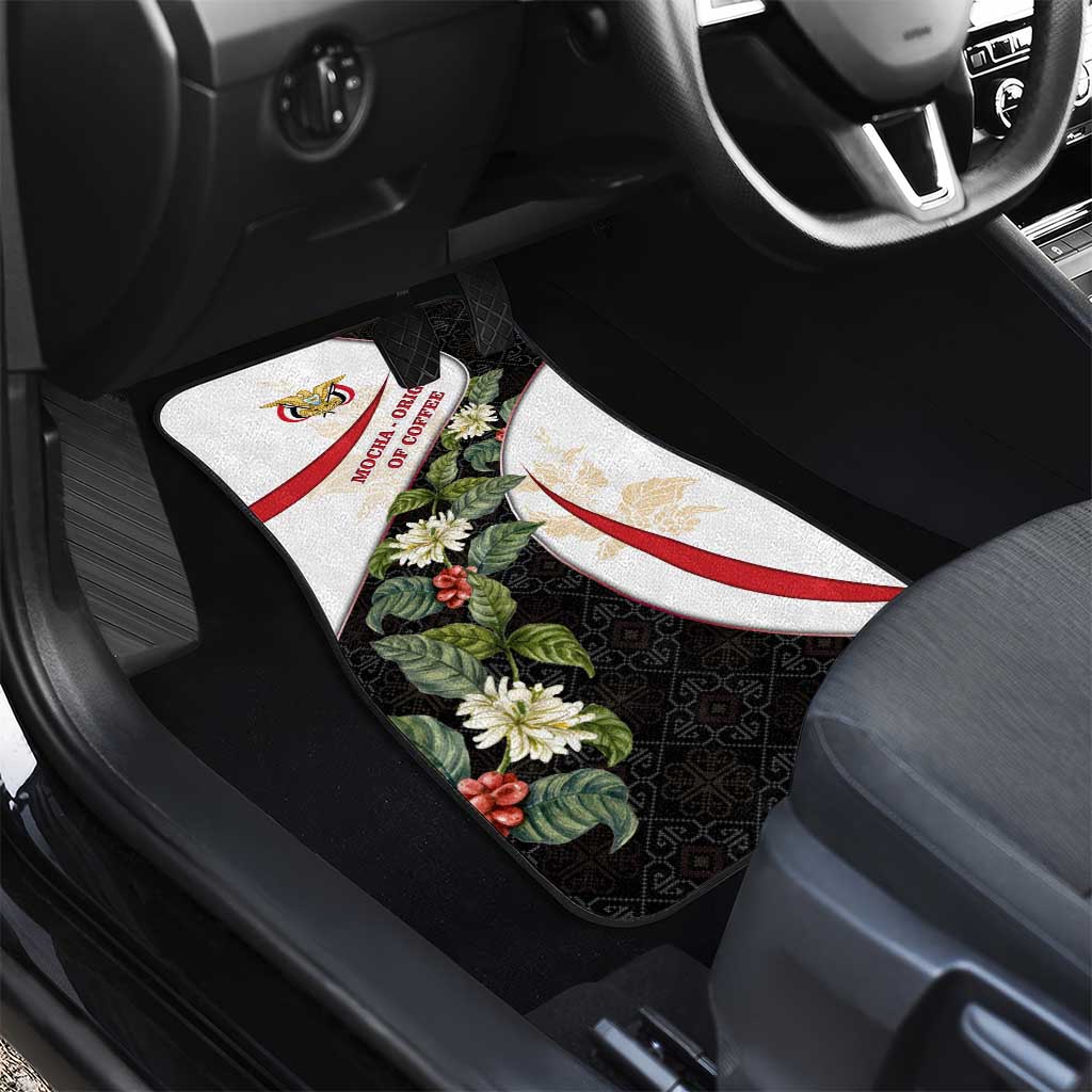 Yemen Car Mats with Mocha Coffee Plant Design and National Flag Accents