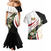 Yemen Couples Matching Mermaid Dress and Hawaiian Shirt with Mocha Coffee Plant Design and National Flag Accents