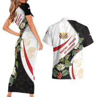 Yemen Couples Matching Short Sleeve Bodycon Dress and Hawaiian Shirt with Mocha Coffee Plant Design and National Flag Accents