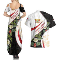 Yemen Couples Matching Summer Maxi Dress and Hawaiian Shirt with Mocha Coffee Plant Design and National Flag Accents