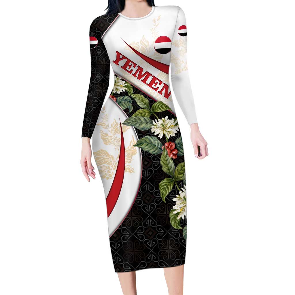 Yemen Family Matching Long Sleeve Bodycon Dress and Hawaiian Shirt with Mocha Coffee Plant Design and National Flag Accents