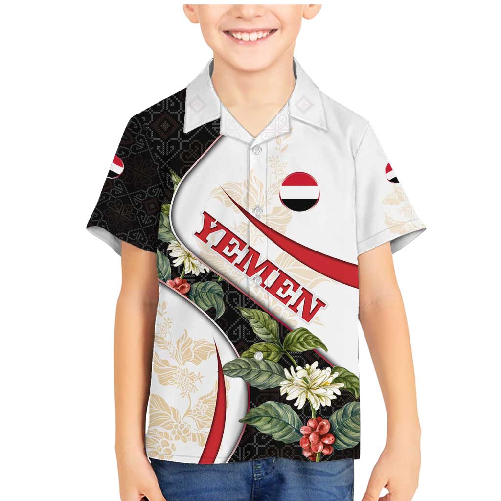 Yemen Family Matching Mermaid Dress and Hawaiian Shirt with Mocha Coffee Plant Design and National Flag Accents