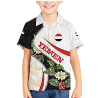 Yemen Family Matching Mermaid Dress and Hawaiian Shirt with Mocha Coffee Plant Design and National Flag Accents