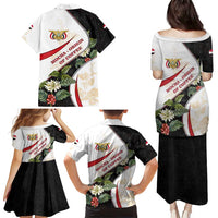 Yemen Family Matching Puletasi and Hawaiian Shirt with Mocha Coffee Plant Design and National Flag Accents