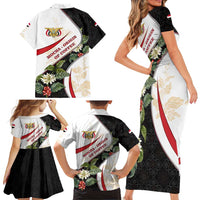 Yemen Family Matching Short Sleeve Bodycon Dress and Hawaiian Shirt with Mocha Coffee Plant Design and National Flag Accents