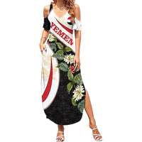 Yemen Family Matching Summer Maxi Dress and Hawaiian Shirt with Mocha Coffee Plant Design and National Flag Accents