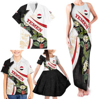 Yemen Family Matching Tank Maxi Dress and Hawaiian Shirt with Mocha Coffee Plant Design and National Flag Accents