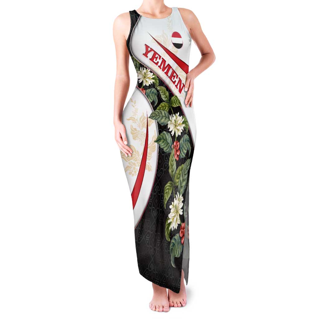 Yemen Family Matching Tank Maxi Dress and Hawaiian Shirt with Mocha Coffee Plant Design and National Flag Accents