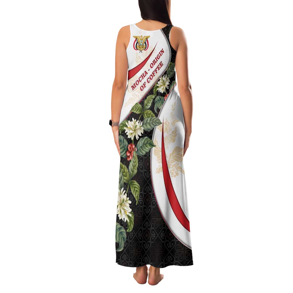 Yemen Family Matching Tank Maxi Dress and Hawaiian Shirt with Mocha Coffee Plant Design and National Flag Accents