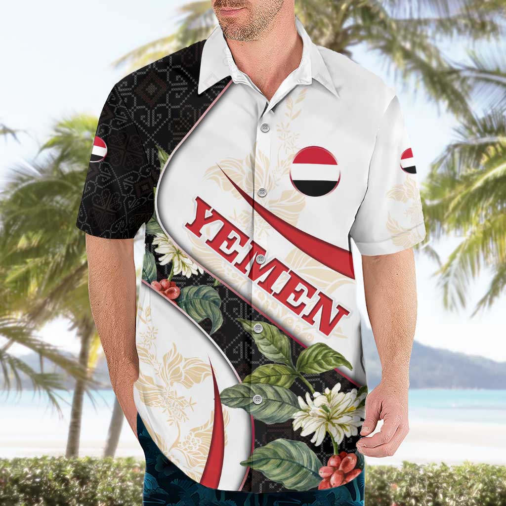 Yemen Hawaiian Shirt with Mocha Coffee Plant Design and National Flag Accents