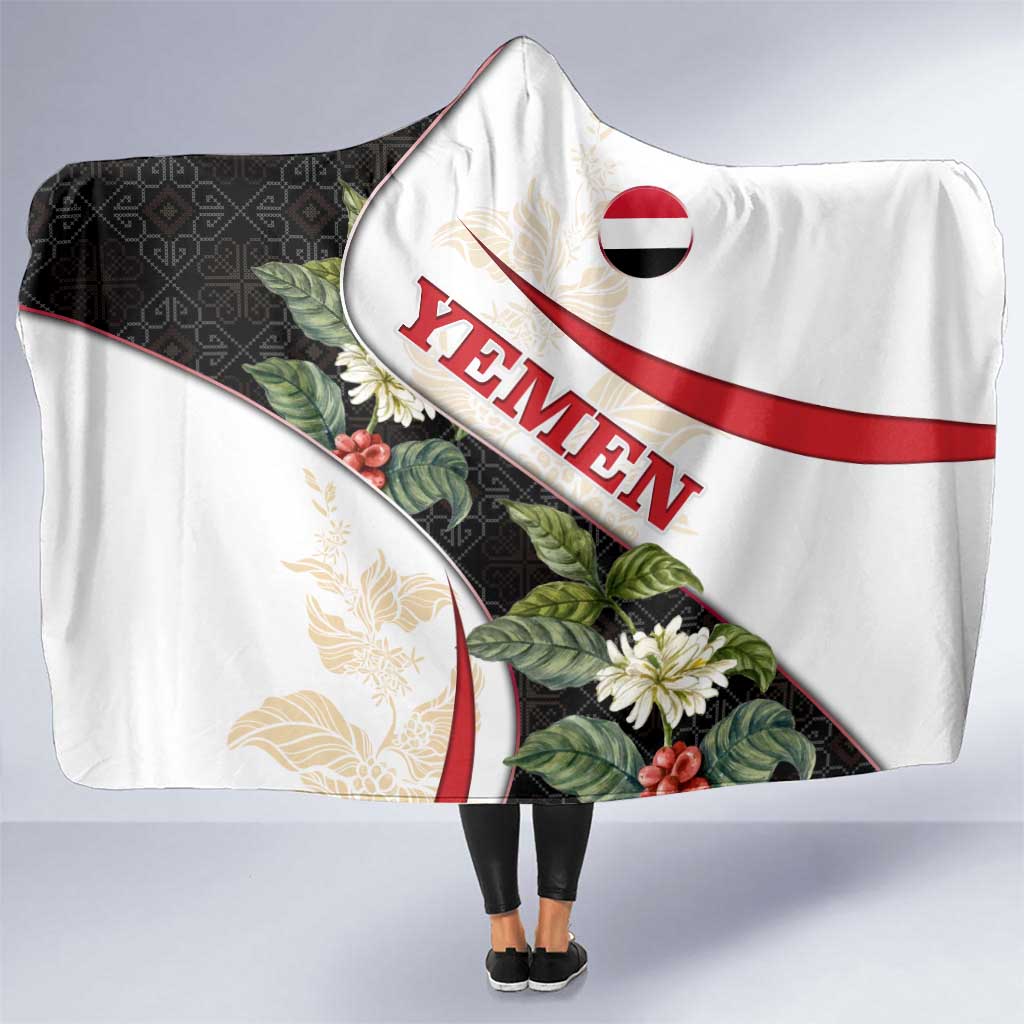Yemen Hooded Blanket with Mocha Coffee Plant Design and National Flag Accents